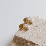 S925 Silver Shell Stud Earrings with CZ Stone & Natural Pearl Beads