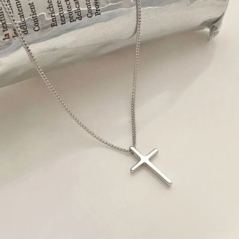 S925 Sterling Silver Cross Charm Women Choker Necklace
