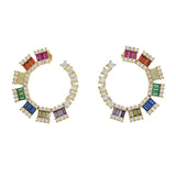 Spring Rectangle Cz Hoop Earring With Colorful Cz Charm Women Earrings