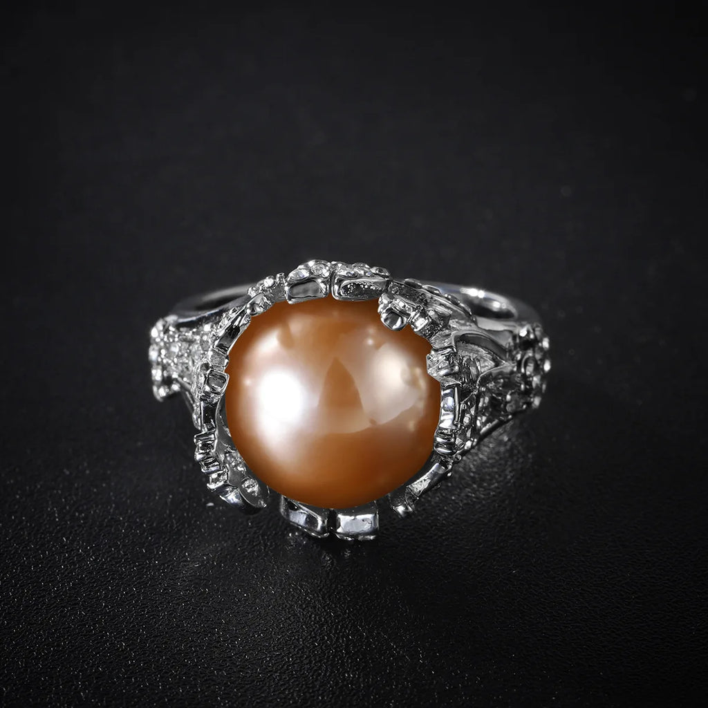 Vintage Silver Flower Zircon Pearl Ring for Women