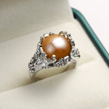 Vintage Silver Flower Zircon Pearl Ring for Women