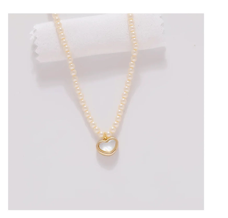 Mother Shell Heart Pearl Choker Necklace Women Lady Party Wedding