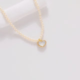 Mother Shell Heart Pearl Choker Necklace Women Lady Party Wedding