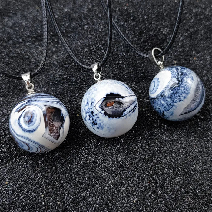 3pcs Natural Agates Sodalite Laugh Ghost Eye Necklace Geode Ball Pendant