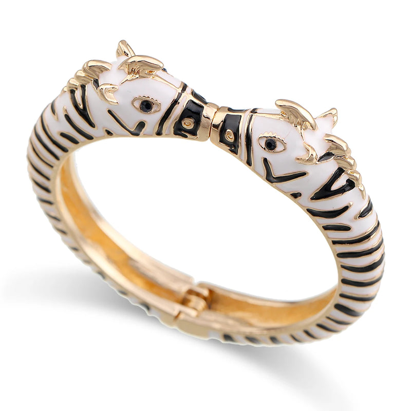 Enamel Horse Bracelet Double Colors Plated Cuff Bangle