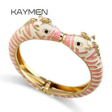 Enamel Horse Bracelet Double Colors Plated Cuff Bangle