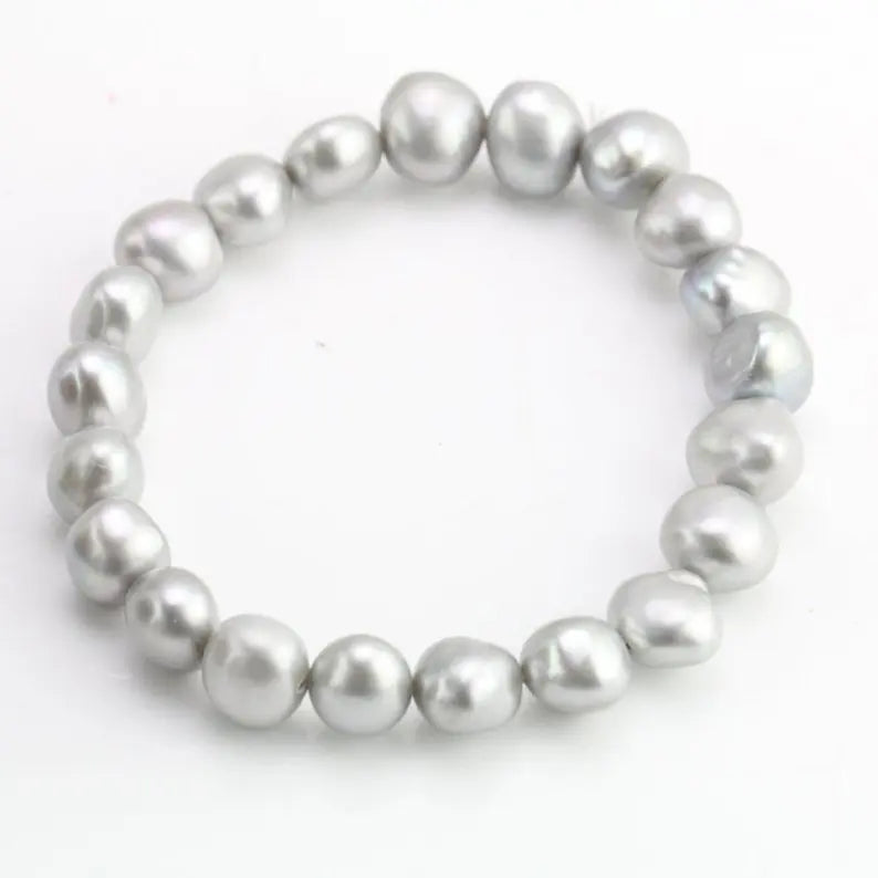 Gray Pearl Bracelet, 9-10mm Freshwater Pearls Stretch Bracelet