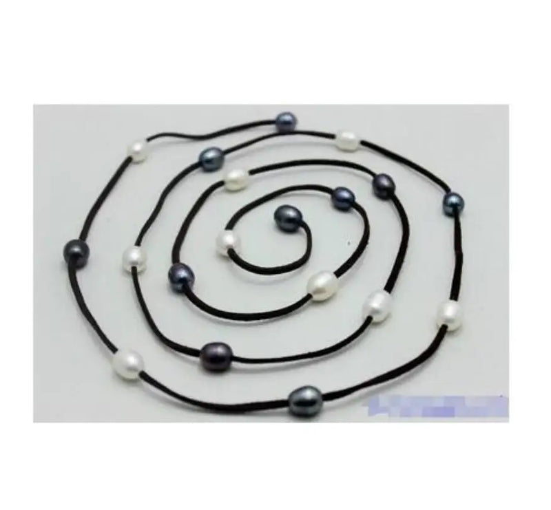 Arriver Leather & Pearl Necklace 10x12mm 48 inches