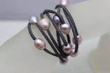 Arriver Leather Pearl Jewelry Gray Leather Natural Pearl Necklace 48 inches