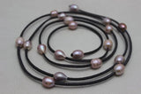 Arriver Leather Pearl Jewelry Gray Leather Natural Pearl Necklace 48 inches