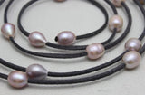 Arriver Leather Pearl Jewelry Gray Leather Natural Pearl Necklace 48 inches