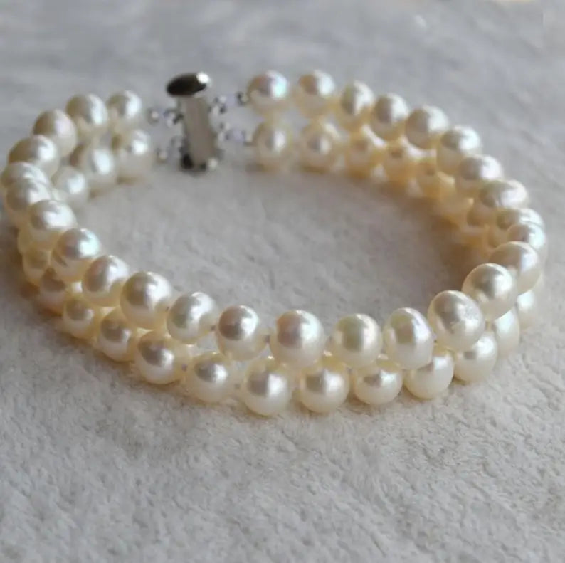 Real Pearl Bracelet 2rows 8inches Freshwater Pearl Bracelet