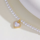 Aurora Mermaid Love Heart Pearl Pendant Necklaces For Women