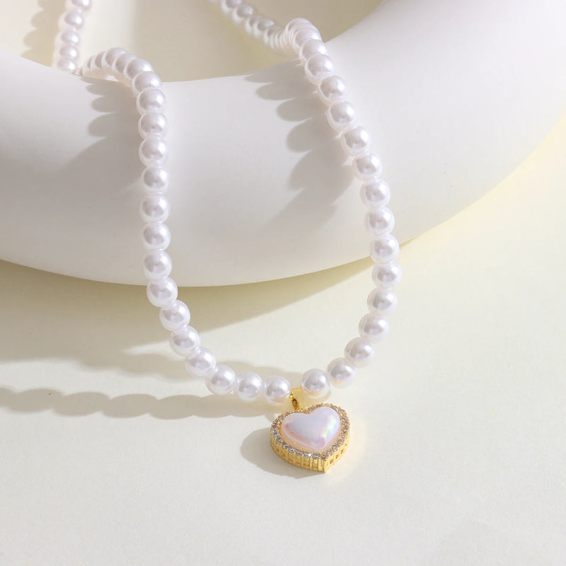 Aurora Mermaid Love Heart Pearl Pendant Necklaces For Women