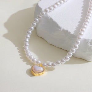 Aurora Mermaid Love Heart Pearl Pendant Necklaces For Women
