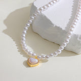 Aurora Mermaid Love Heart Pearl Pendant Necklaces For Women