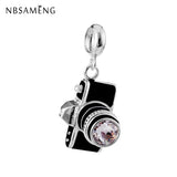 925 Sterling Silver Camera Pendant Crystal Charm for Bracelets