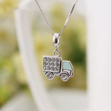 925 Silver Little Truck Charm Pendant with CZ for Bracelets