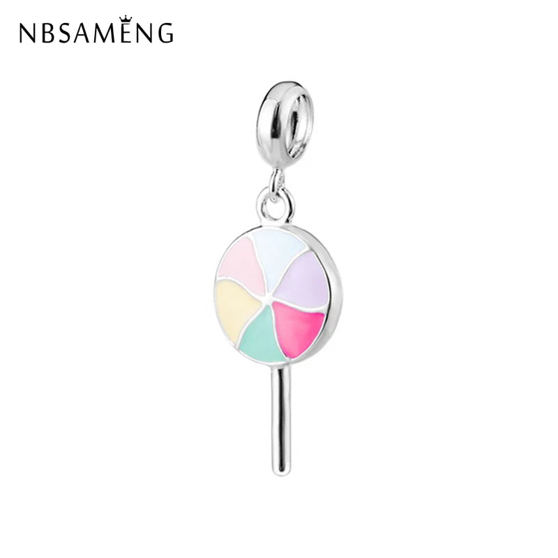 925 Silver Lollipop Candy Pendant Charm for Bracelets DIY Jewelry