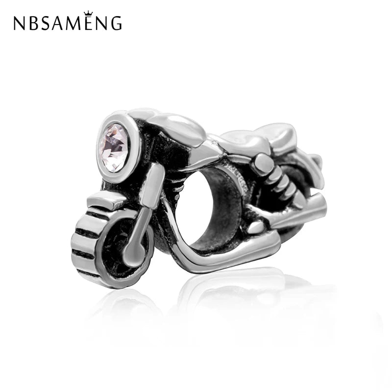 Motorcycle Bike Charm 925 Silver CZ Fit Bracelets DIY