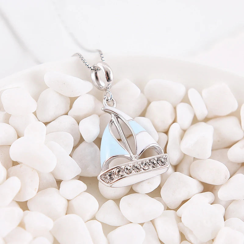 925 Silver Sailboat CZ Pendant Enamel Charms for Bracelets