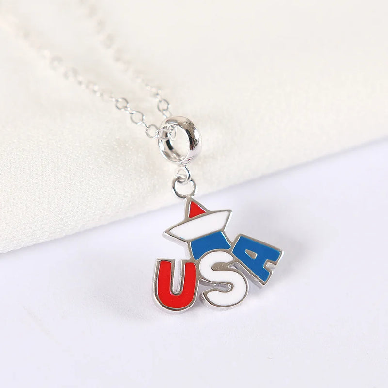 925 Silver America Pendant Charm Enamel for Bracelets