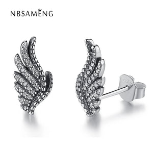 Sterling Silver Angel Wings Earrings Pan Stud Earrings