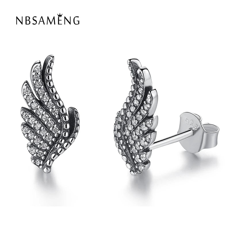 Sterling Silver Angel Wings Earrings Pan Stud Earrings