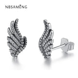 Sterling Silver Angel Wings Earrings Pan Stud Earrings