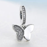 925 Silver Charm Fluttering Butterflies Dangle Pendant Crystal