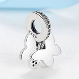 925 Silver Charm Fluttering Butterflies Dangle Pendant Crystal