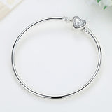 925 Silver Wishful Heart CZ Clasp Bangle Family Bracelet DIY Jewelry