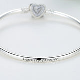 925 Silver Wishful Heart CZ Clasp Bangle Family Bracelet DIY Jewelry