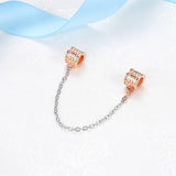 925 Sterling Silver Rose Safety Chain Charm Beads Fits Bracelets