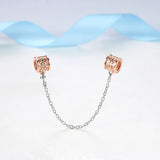 925 Sterling Silver Rose Safety Chain Charm Beads Fits Bracelets