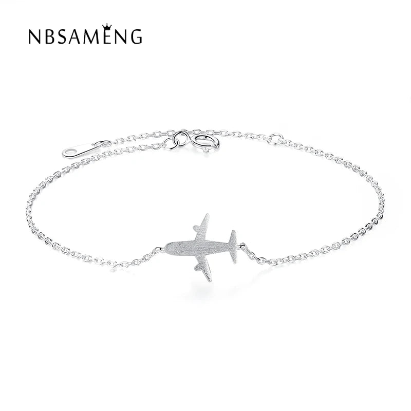 925 Silver Aircraft Airplane Travel Bracelet Women Jewelry