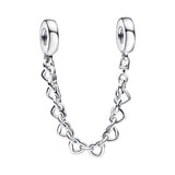 Autumn Linked Hearts Safety Chain Charm 925 Sterling Silver Beads Fit Bracelets