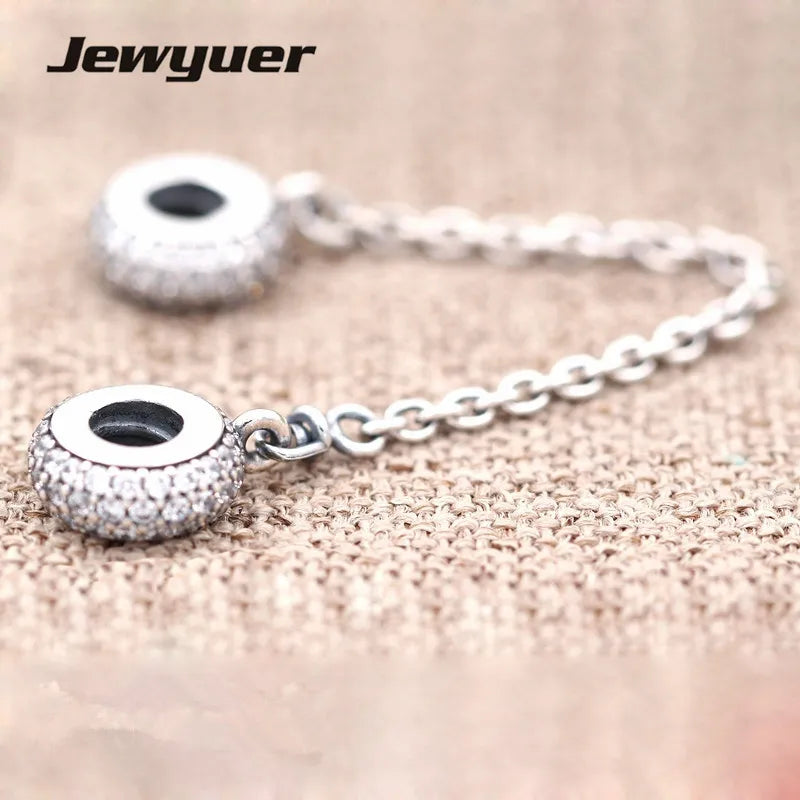 Autumn Silver Pave Safety Chain Charm Bracelet