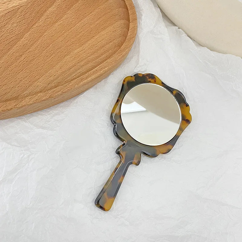Autumn Winter Retro Handheld Makeup Mirror Sweet Style Acetate Small Mirror