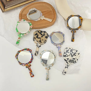 Autumn Winter Retro Handheld Makeup Mirror Sweet Style Acetate Small Mirror