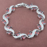 Red Zirconia 925 Silver Women's Link Chain Bracelet