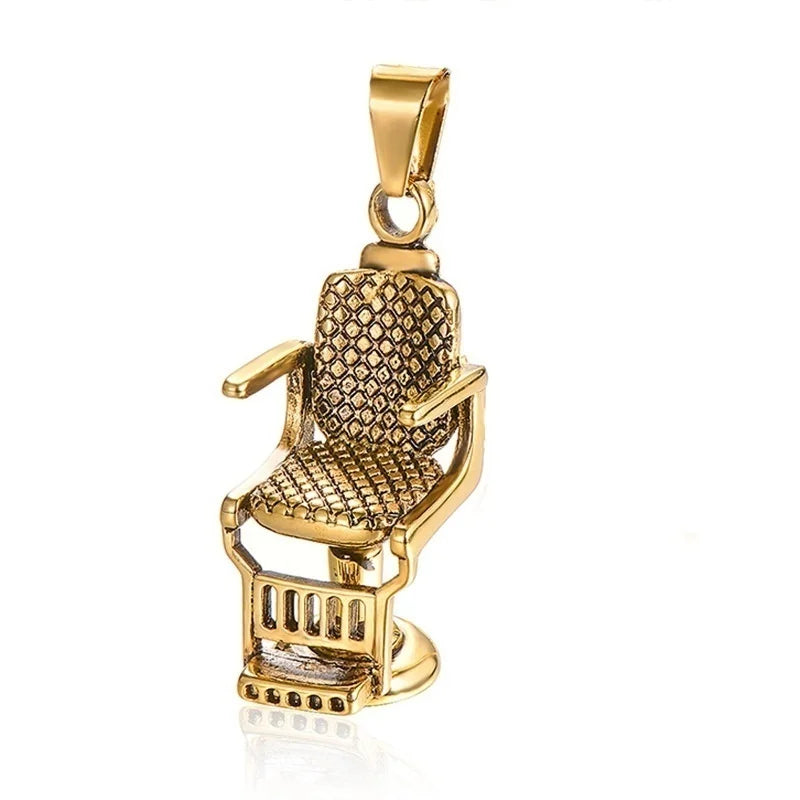 Barber Shop Chair Men's Pendant Necklace Two-Tone Punk Chain
