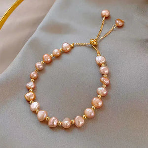Baroque Fresh Water Pink Pearls Charm Bracelet for Women Lady Chaoren Korea