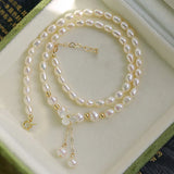 Baroque Pearl Choker Necklace with Flower Shell Pendant