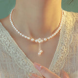 Baroque Pearl Choker Necklace with Flower Shell Pendant