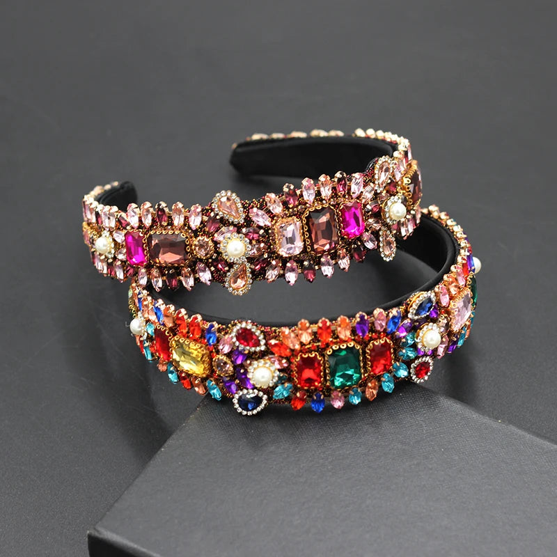 Baroque Pearl Rhinestone Headband for Prom Travel Gift