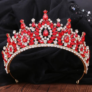 Red Crystal Bride Crown Bridal Tiaras Royal Queen Wedding Hair Jewelry
