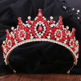 Red Crystal Bride Crown Bridal Tiaras Royal Queen Wedding Hair Jewelry
