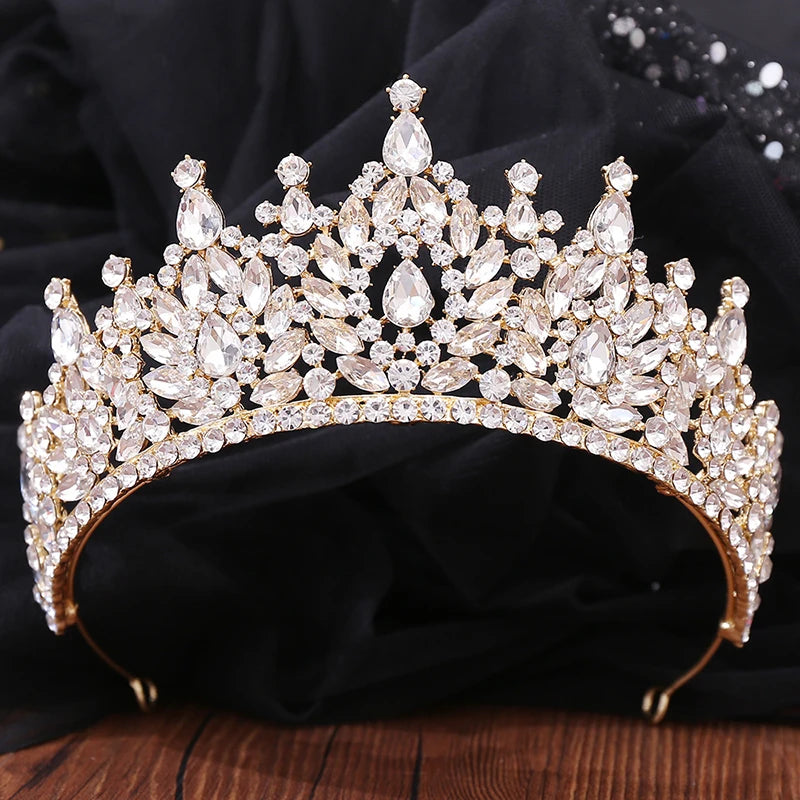 Red Crystal Bride Crown Bridal Tiaras Royal Queen Wedding Hair Jewelry