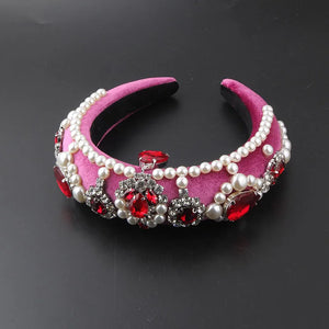 Baroque Sponge Pearl Rhinestone Headband Hairpin Women